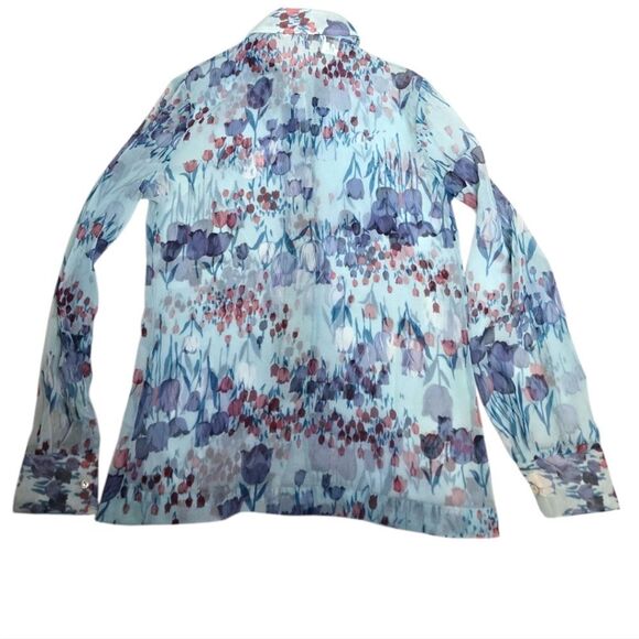 VINTAGE 70s sheer floral disco pointed collar button up top blouse deadstock S - Picture 3 of 10
